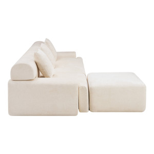 118" Beige Chenille Modular Sofa With Ottoman And Toss Pillows - 880024785561