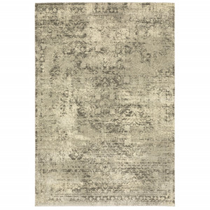 10' X 13' Grey Ivory Beige And Taupe Oriental Power Loom Stain Resistant Area Rug - 606114593737