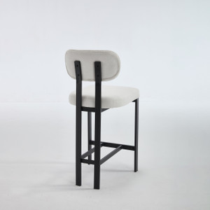 Set of Two 26" White and Black Fabric and Metal Counter Height Bar Chairs - 880016448702