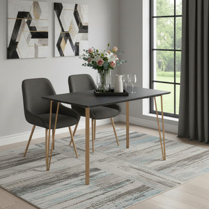 55" Black And Gold Wood And Steel Counter Height Dining Table - 808230049376