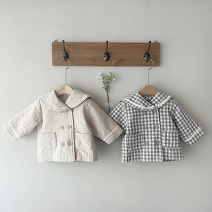 Baby Plaid Pattern Solid Color Lapel Design Cute Style Quilted Coat - 643491111536