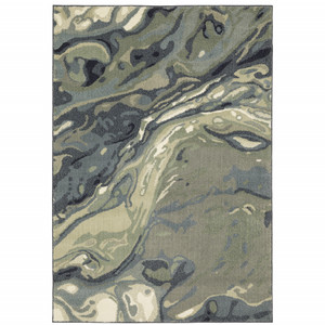 Homeroots Home Decor 10' x 13' Abstract Power Loom Stain Resistant Area Rug, Blue Green and Grey
