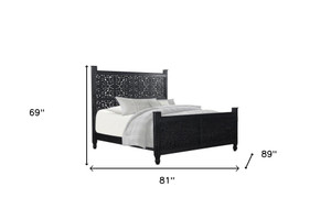Carved Solid Wood King Black Bed - 606114731016