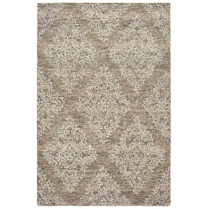 Homeroots Home Decor 9' x 12' Khaki and White Damask Area Rug