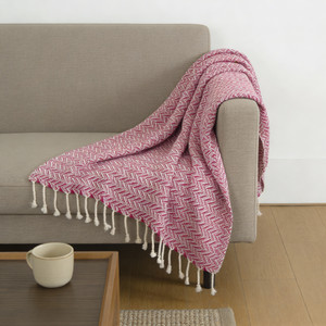 50" X 60" Hot Pink Cotton Woven Chevron Throw Blanket with Fringe - 880024617817