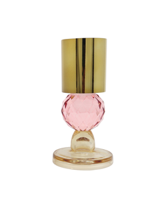 Set of Two Amber Gold And Pink Faceted Crystal Tabletop Taper Candlesticks - 880016539400