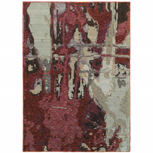 Homeroots Home Decor 9' x 12' Abstract Area Rug, Red and Beige, Power Loom Stain Resistant