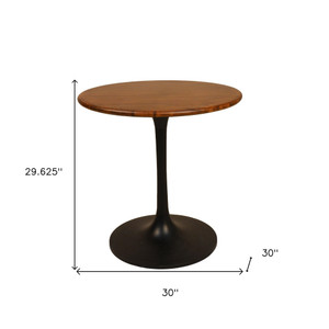 30" Brown and Black Rounded Solid Wood and Iron Pedestal Base Dining Table - 606114813729