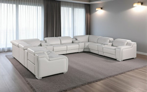 Light Gray Italian Leather Power Reclining U Shaped Twelve Piece Corner Sectional With Console - 880016486094
