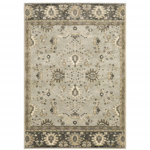 Homeroots Home Decor 10' x 13' Oriental Power Loom Stain Resistant Area Rug, Grey Brown Tan and Beige
