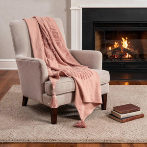 50" X 60" Coral Cotton Woven Ikat Throw Blanket with Tassels - 880016867558