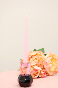 5" Pink And Black Faceted Crystal Tabletop Taper Candlestick - 880016399011