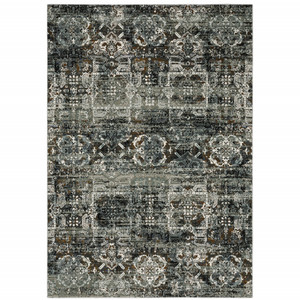 Homeroots Home Decor Ivory Charcoal Grey Blue Rust Gold and Brown Oriental Power Loom Stain Resistant Area Rug 8' x 11'