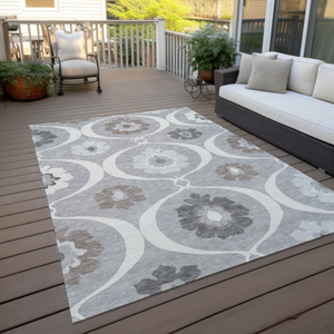 10' X 14' Gray Charcoal And Brown Medallion Washable Indoor Outdoor Area Rug - 606114930150
