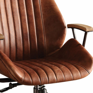 Brown Adjustable Swivel Leather Rolling Executive Office Chair - 689211814158