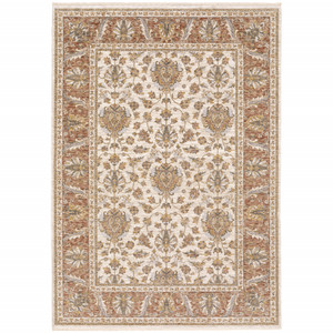 Homeroots Home Decor 8' x 11' Oriental Power Loom Area Rug, Rust and Ivory Color, Stain Resistant Finish