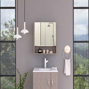 Jaspe Mirror Cabinet, Three Internal Shelves, One Open Shelf, Double Door - 880332932497