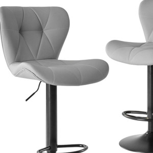 Set of Two Gray and Black Faux Leather and Aluminum Adjustable Height Swivel Bar Chairs - 880024994871
