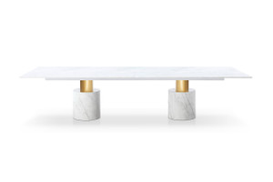 180" White and Gold Marble and Steel Double Pedestal Base Dining Table - 880024759760