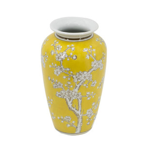 11" White And Yellow Floral Porcelain Urn Table Vase - 880024517261