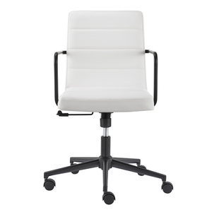White and Black Steel and Faux Leather Adjustable Swivel Rolling Office Chair - 880016769883