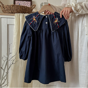 Preppy Style Autumn Girls Horse Embroidery Collar Long Sleeves Dress - 716252302204