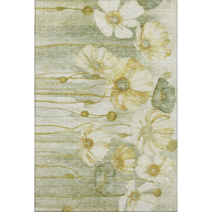 10' X 14' Sage Gold And Ivory Floral Washable Area Rug With UV Protection - 880024950006