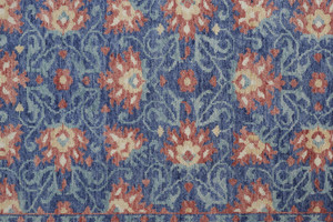Homeroots Home Decor 8' X 10' Blue and Red Wool Floral Hand Knotted Stain Resistant Area Rug