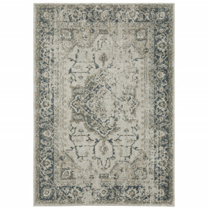 10' X 13' Grey Blue And Teal Oriental Power Loom Stain Resistant Area Rug - 606114587903