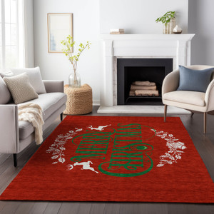 8' X 10' Ruby Red Green And Ivory Christmas Washable Area Rug With UV Protection - 880024795447