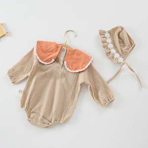 Baby Girl Floral Embroidery Pattern Long Sleeves Autumn Princess Bodysuit With Hat - 643491117484
