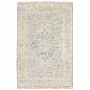 8' X 10' Grey And Beige Oriental Hand Loomed Stain Resistant Area Rug With Fringe - 606114606956