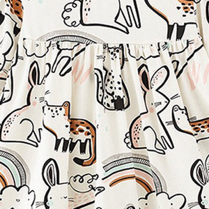 Baby Girl Cartoon Animal Pattern A-Line Design Loose Cotton Dress - 716252324619