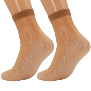 3 Pairs Women's Anti-Slip Sheer Ankle Socks with Cotton Sole and Reinforced Toe - 742137056917