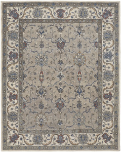 10' X 14' Taupe Ivory And Blue Wool Floral Tufted Handmade Stain Resistant Area Rug - 606114139669