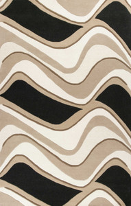 Homeroots Home Decor 8'x11' Black Beige Hand Tufted Abstract Waves Indoor Area Rug, Black Beige, Hand Tufted