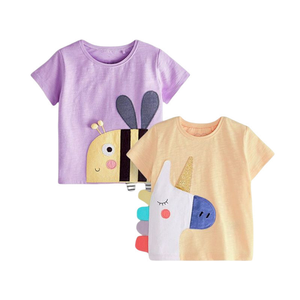 Baby Cartoon Animal Patched Graphic Short Sleeve O-Neck Design Tops - 716252330511