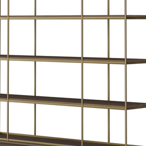 82" Antiqued Brass And Brown Distressed Metal and Solid Wood Four Tier Bookcase with Four Doors - 880016396034
