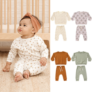Baby Boy And Girl Print Pattern Cotton Hoodie Combo Trousers Sets - 643491120880
