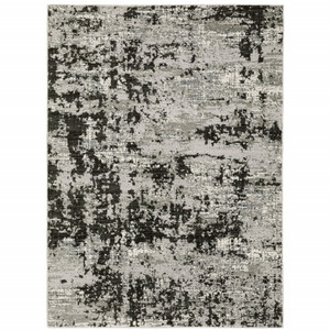 Homeroots Home Decor 8' x 11' Abstract Power Loom Stain Resistant Area Rug, Grey Charcoal Black and Ivory