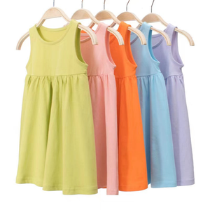 Baby Girls Solid Round Collar Design Sleeveless Dress In Summer - 643491121085