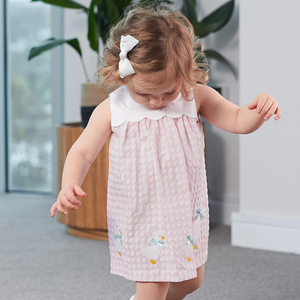 Summer Baby Girls Sleeveless Plaid Patchwork Geese Pattern Dress - 643491105269