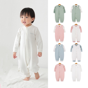 Baby Solid Color Pit Strip Fabric Single Breasted Design Cotton Jumpsuit Pajamas - 643491118245