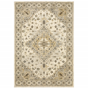 Homeroots Home Decor 10' x 13' Beige Grey Tan and Brown Oriental Power Loom Stain Resistant Area Rug