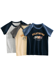 Boys Animal And Letters Print Color Patchwork T-Shirt In European And American Style - 716252303928