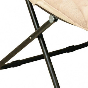 33" Champagne and Black Tufted Faux Fur and Metal Folding Lounge Chair - 880016665093