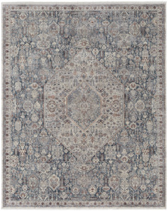 10' X 13' Blue And Ivory Floral Power Loom Stain Resistant Area Rug - 606114136255