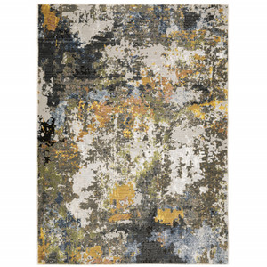 8' X 11' Grey Gold Blue Orange Beige And Brown Abstract Power Loom Stain Resistant Area Rug - 606114597247