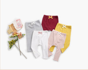 Baby Girl Solid Color Pants Leggings With Bow Decoration - 716252316232