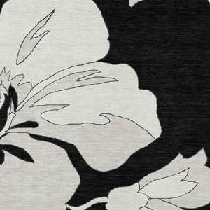 9' X 12' Black Gray And Silver Floral Washable Indoor Outdoor Area Rug - 608219241889